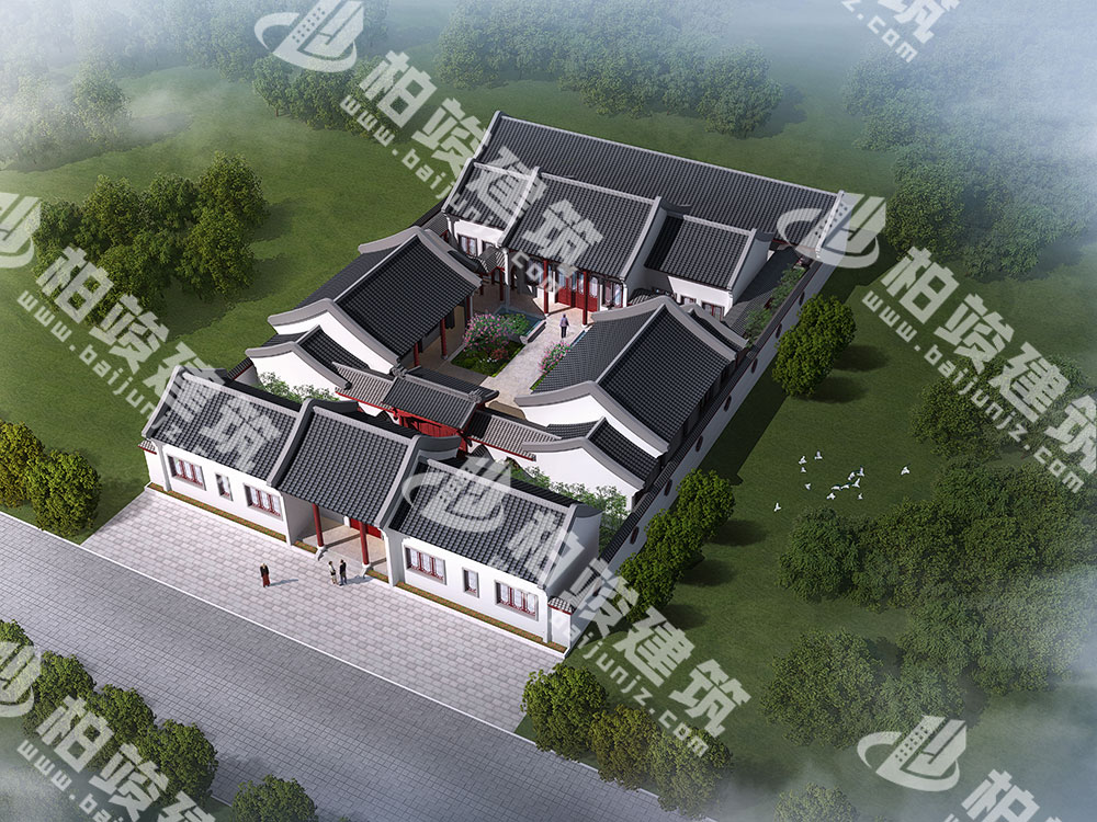 農(nóng)村自建四合院設(shè)計圖，三進院落，占地1292㎡，內(nèi)部15室