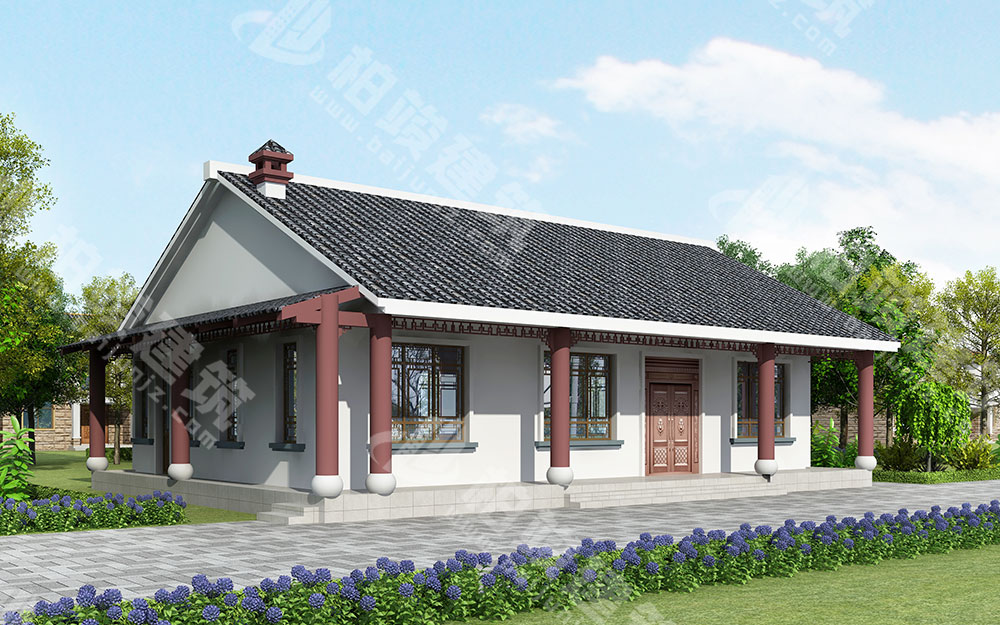農(nóng)村自建一層新中式別墅，內(nèi)部四室，帶火炕、柴火灶、壁爐