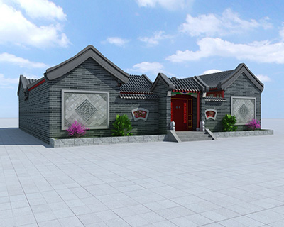 農村中式四合院，帶堂屋。