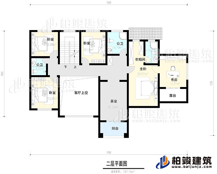 二層：4臥室，陽臺，露臺 ，衣帽間，書房，內(nèi)衛(wèi)，公衛(wèi) ，茶室