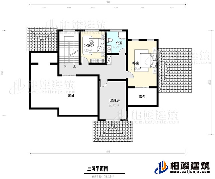 三層：2臥室，公衛(wèi)，健身房，2露臺。