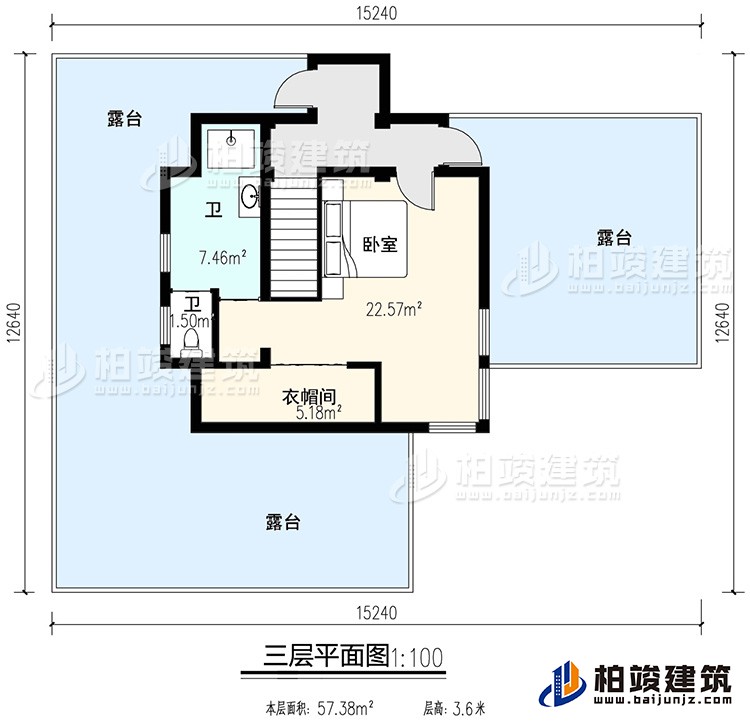 三層：臥室、公衛(wèi)、衣帽間、三露臺