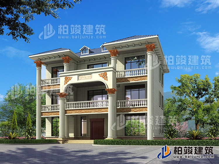 新農(nóng)村私人三層別墅建筑設(shè)計(jì)施工圖，全套別墅設(shè)計(jì)圖紙BZ372-簡(jiǎn)歐風(fēng)格