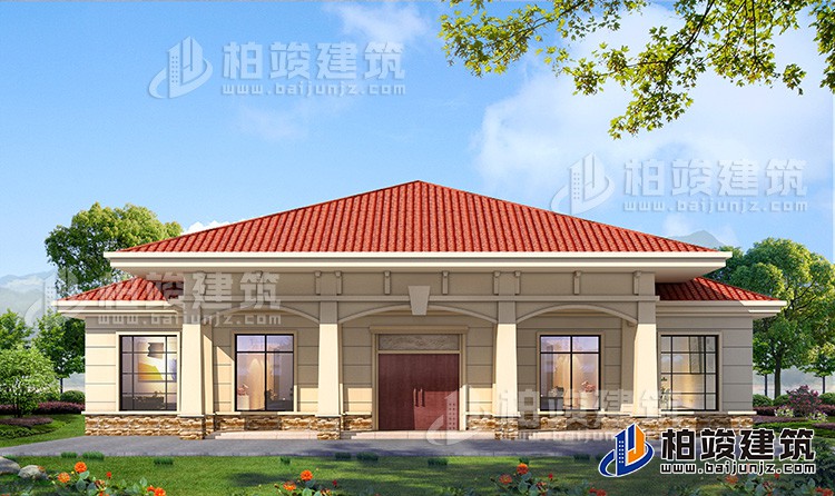 農(nóng)村20萬自建一層平房設(shè)計圖，占地面積280平米BZ114-簡歐風(fēng)格