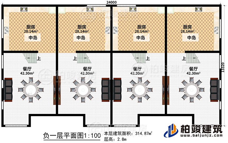 地下室：4廚房、4中島、4餐廳