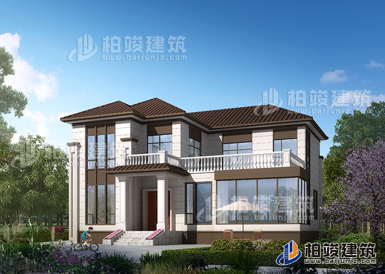 農(nóng)村25萬別墅款式二層自建房設(shè)計(jì)圖，外觀簡約大氣BZ2513-簡歐風(fēng)格