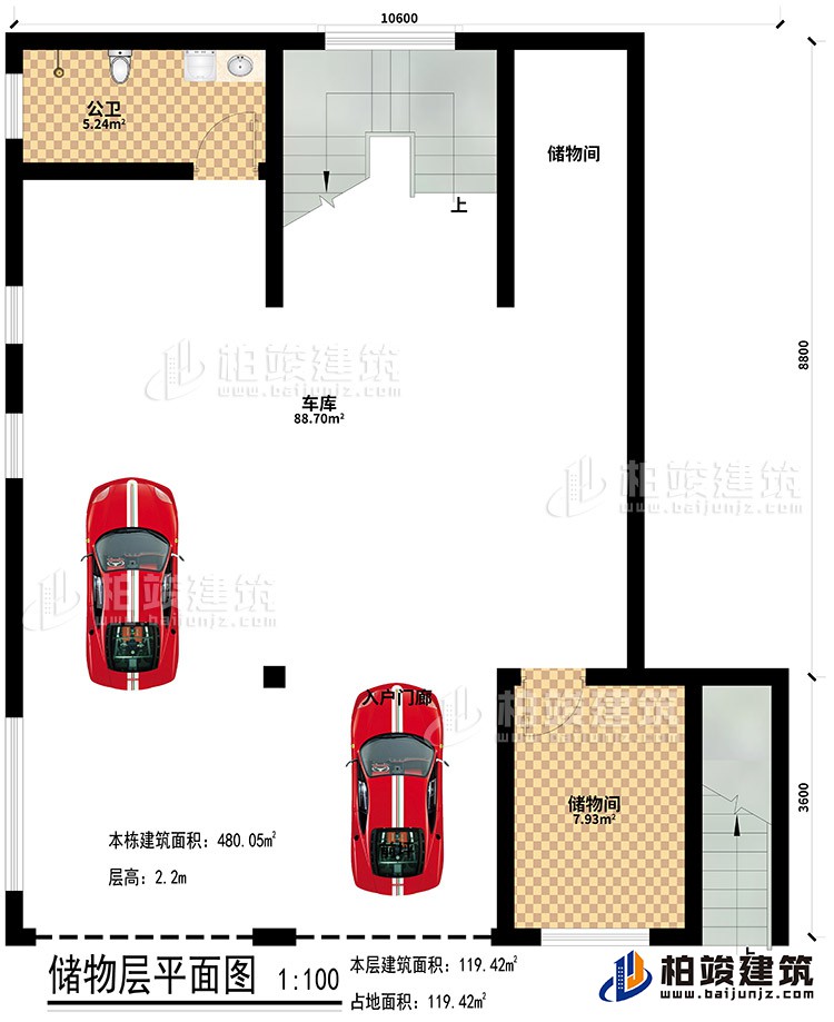 地下室：2儲(chǔ)物間、公衛(wèi)、車庫