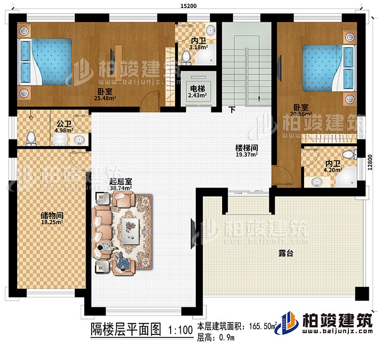 閣樓：2臥室、電梯、樓梯間、起居室、儲(chǔ)物間、公衛(wèi)、2內(nèi)衛(wèi)、露臺(tái)