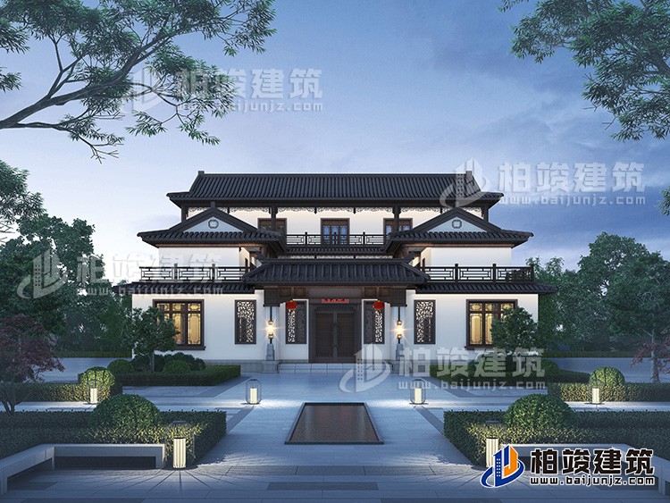 四合院別墅設(shè)計圖紙及效果圖大全BZ3686-新中式風格