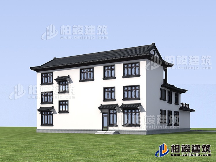 四合院別墅設(shè)計圖紙及效果圖大全BZ3686-新中式風格