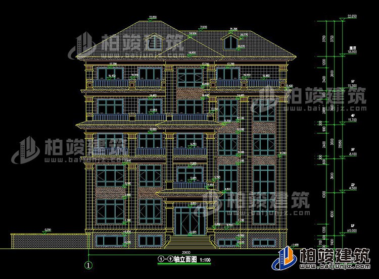 農(nóng)村五層自建房設(shè)計(jì)效果圖有電梯及地下車(chē)庫(kù)BZ506-新中式風(fēng)格